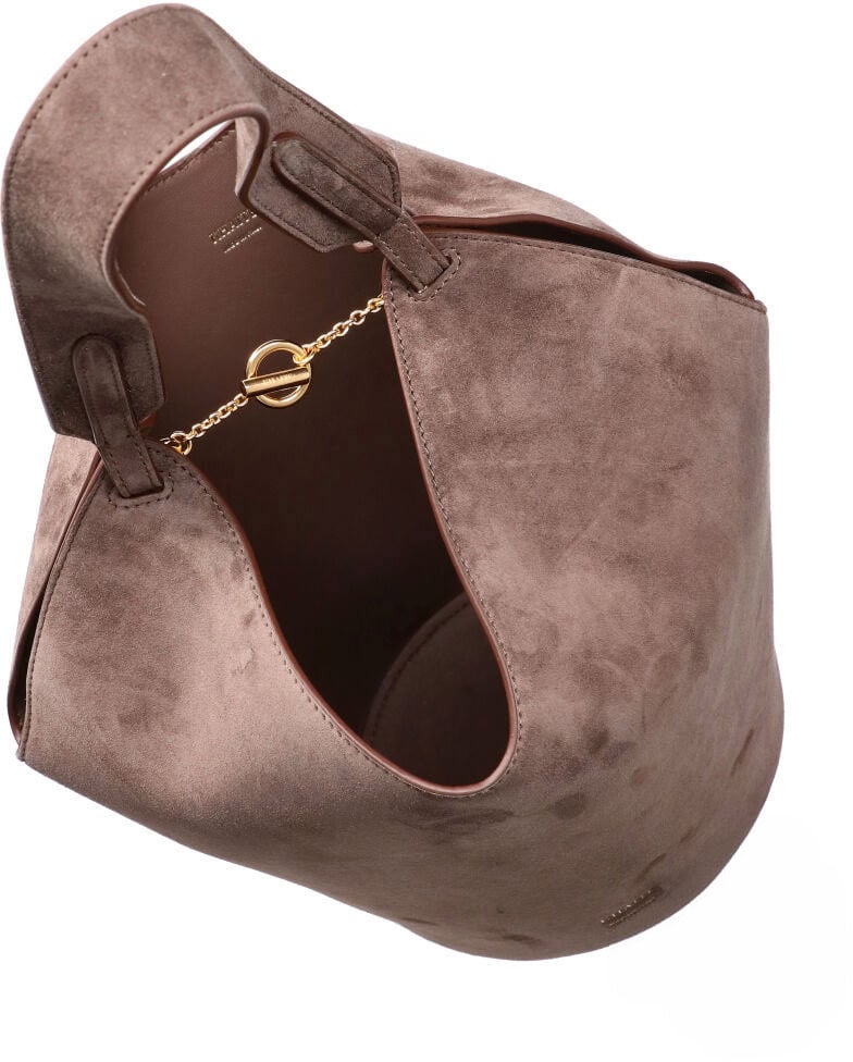 Khaite Taupe Lotus Mini Suede Tote Bruin