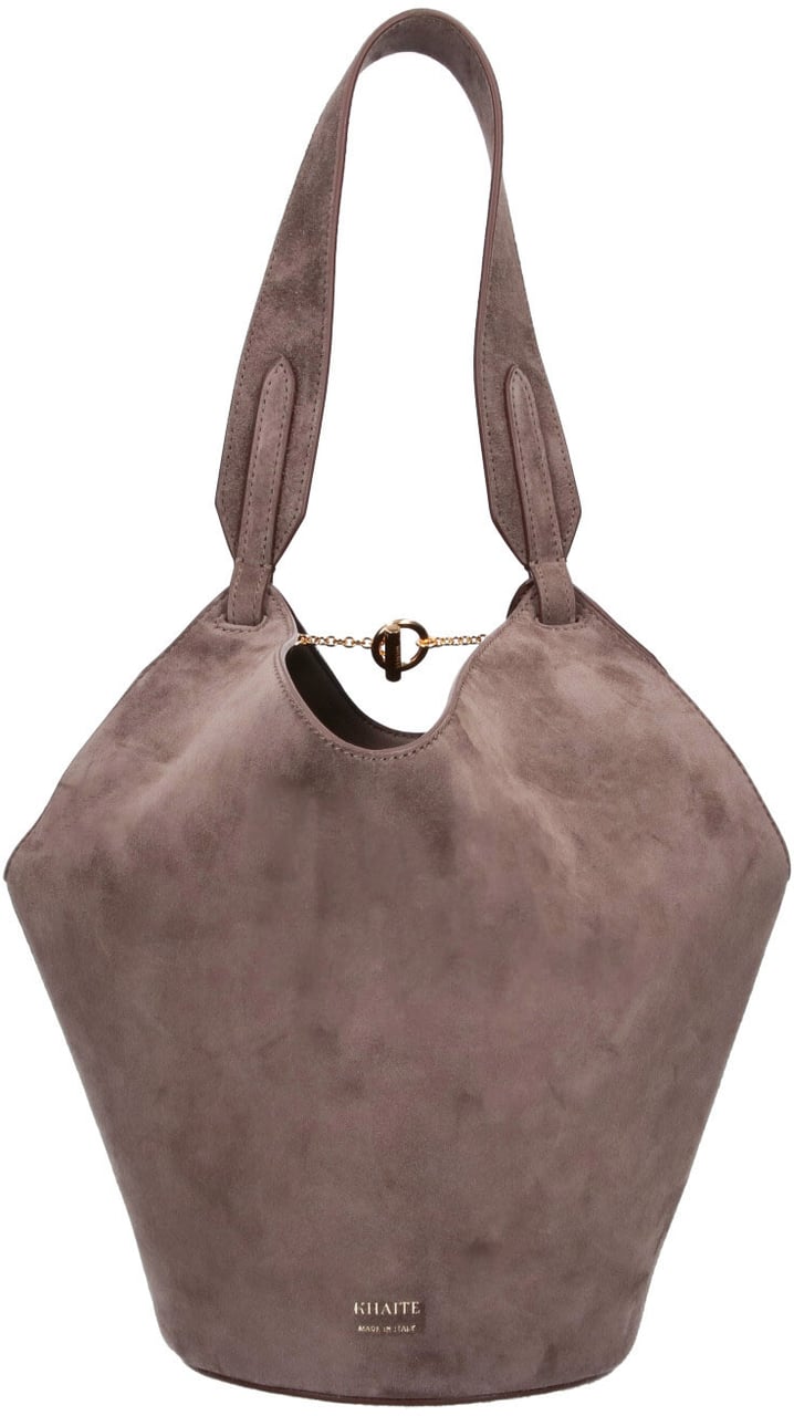 Khaite Taupe Lotus Mini Suede Tote Bruin