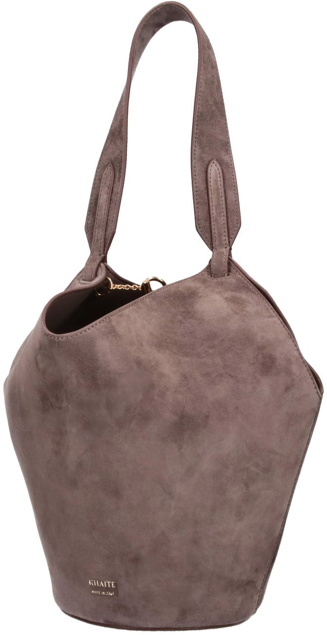 Khaite Taupe Lotus Mini Suede Tote Bruin