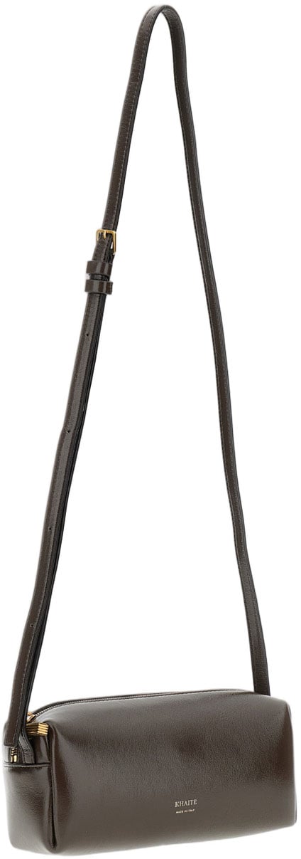 Khaite Richly Textured Calfskin Mini Crossbody Bag with Adjustable Strap Bruin