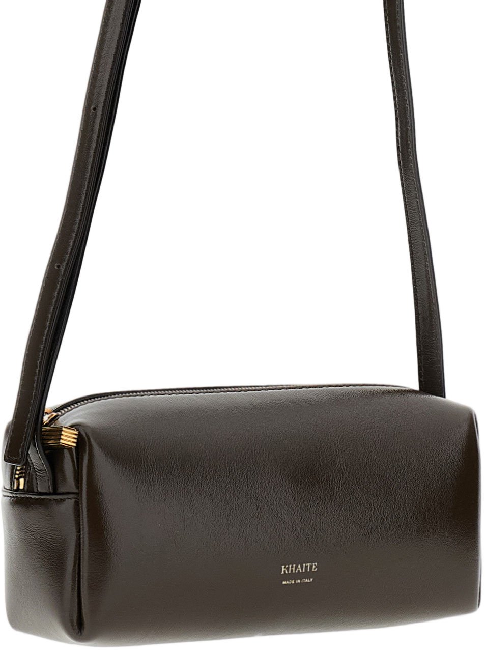 Khaite Richly Textured Calfskin Mini Crossbody Bag with Adjustable Strap Bruin