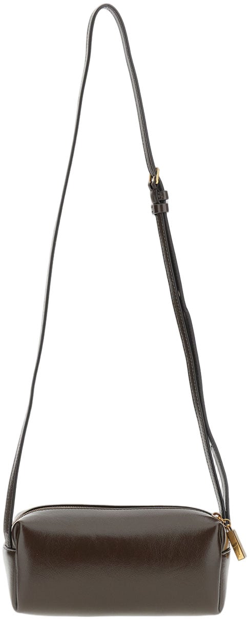 Khaite Richly Textured Calfskin Mini Crossbody Bag with Adjustable Strap Bruin