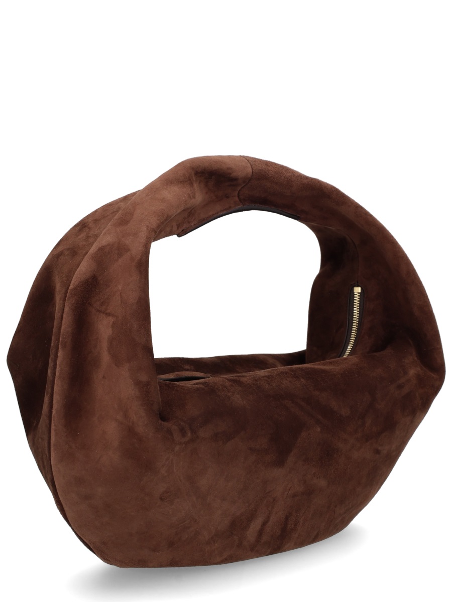 Khaite Brown Crescent Calf Leather Shoulder Bag Zwart