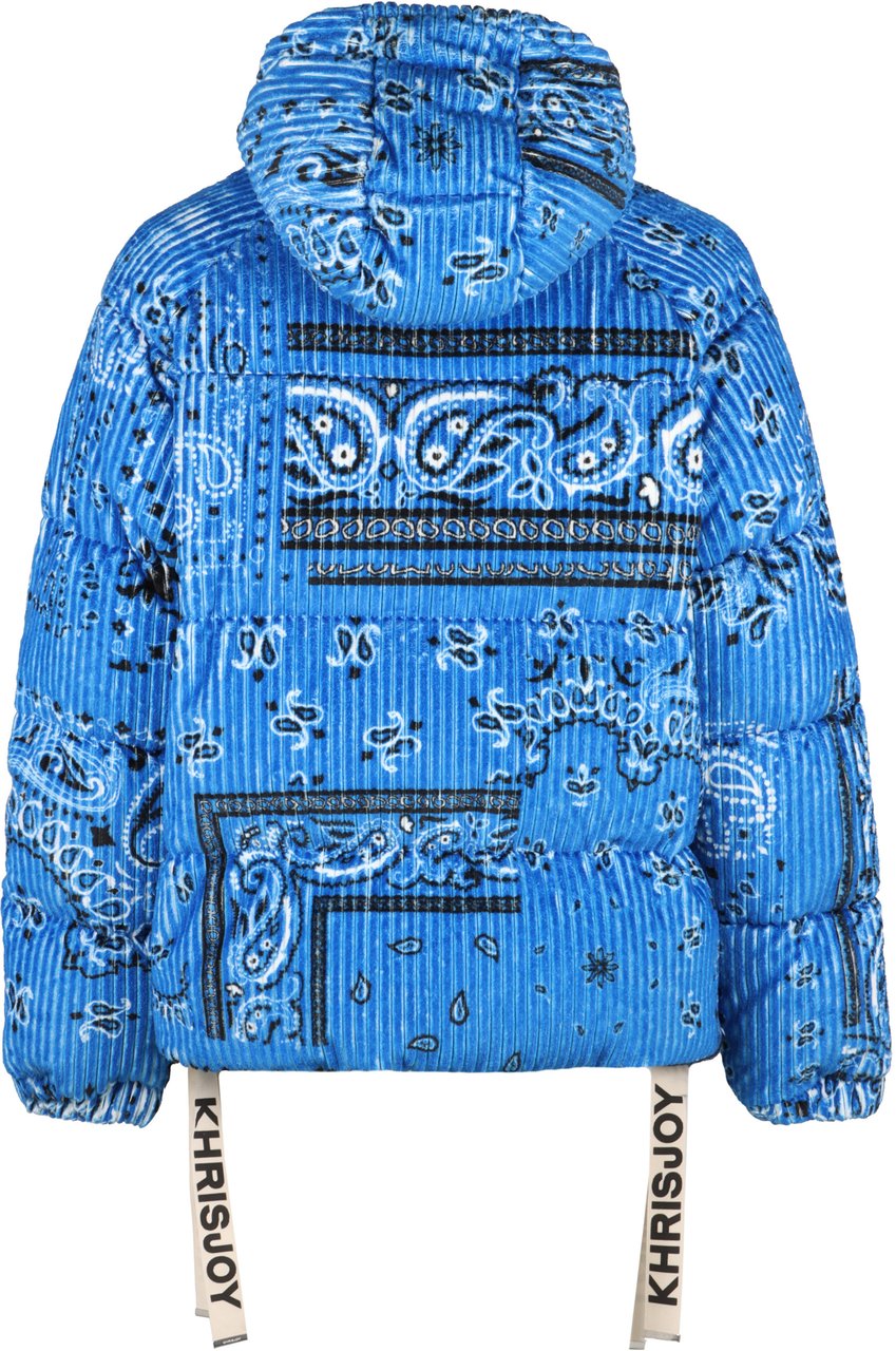 khrisjoy Puff Bandana Corduroy hooded down jacket Blauw