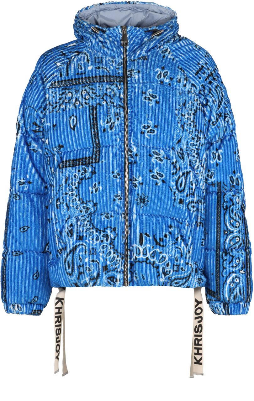 khrisjoy Puff Bandana Corduroy hooded down jacket Blauw