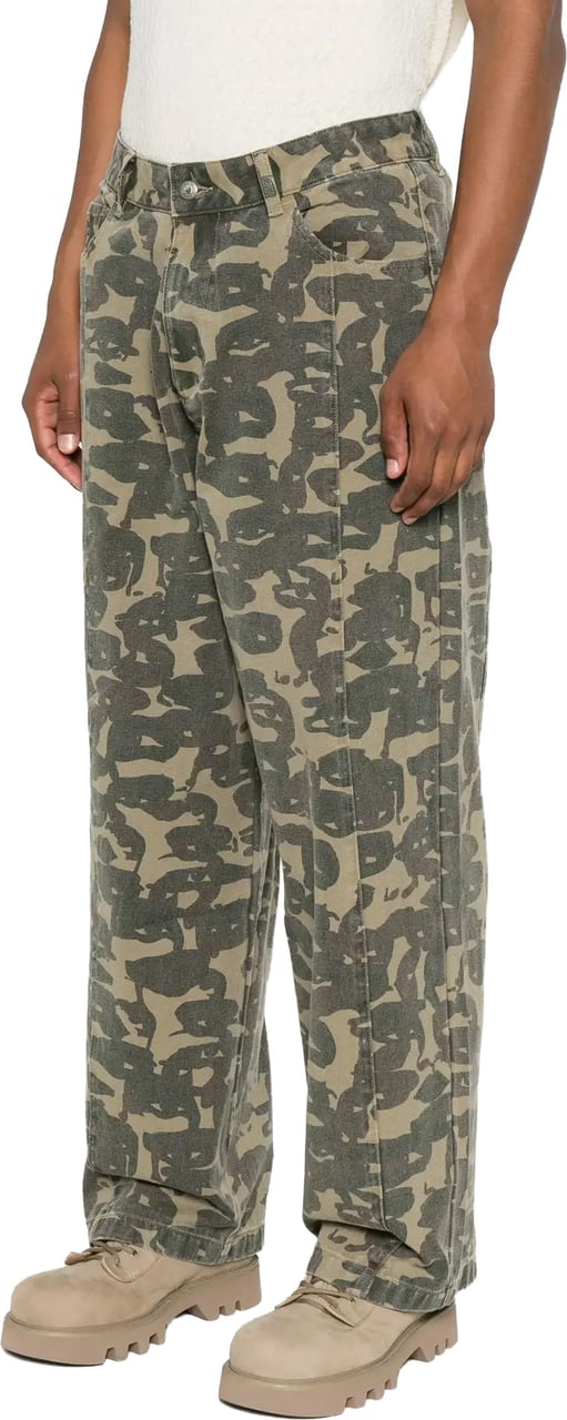 KidSuper Face Camo Wide Leg Jean Dark Green Groen