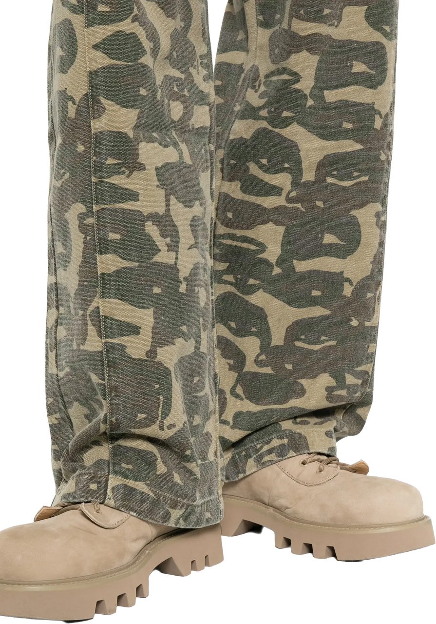 KidSuper Face Camo Wide Leg Jean Dark Green Groen