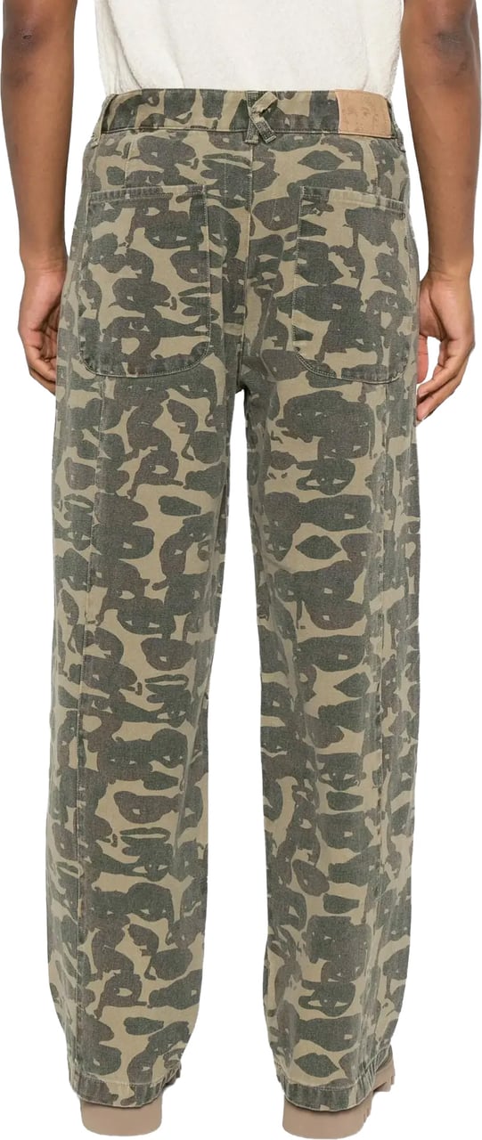 KidSuper Face Camo Wide Leg Jean Dark Green Groen