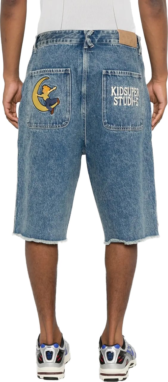 KidSuper Patches Denim Long Short Dark Blue Blauw