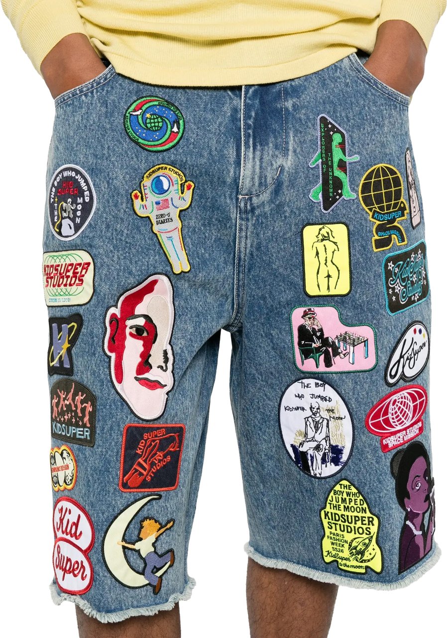 KidSuper Patches Denim Long Short Dark Blue Blauw
