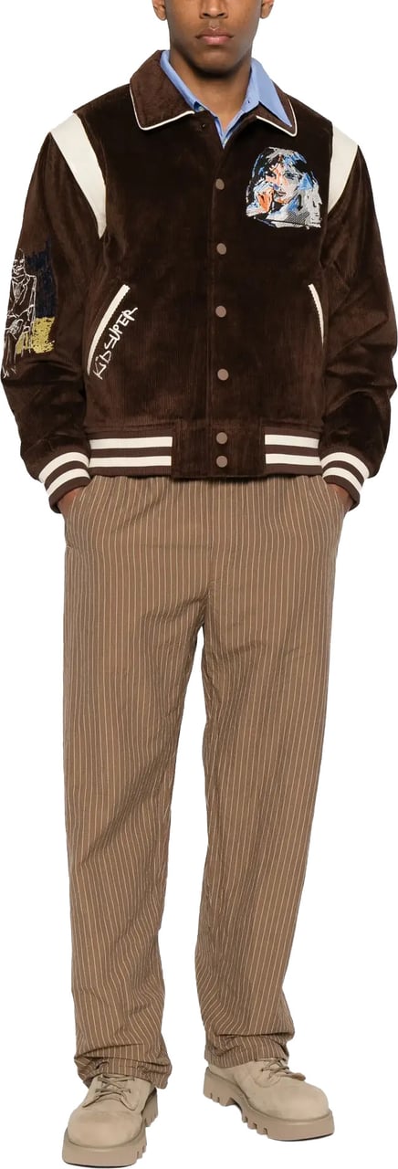 KidSuper Washed Corduroy Embroidered Faces Jacket Brown Bruin