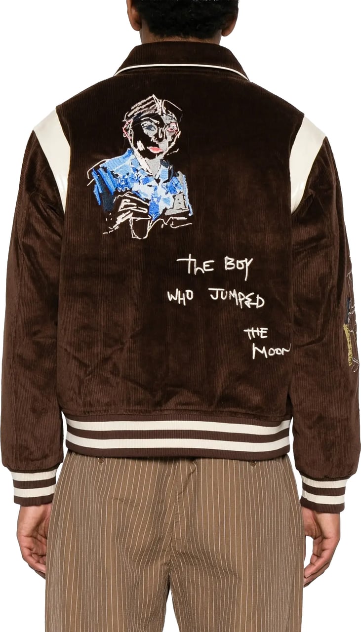 KidSuper Washed Corduroy Embroidered Faces Jacket Brown Bruin