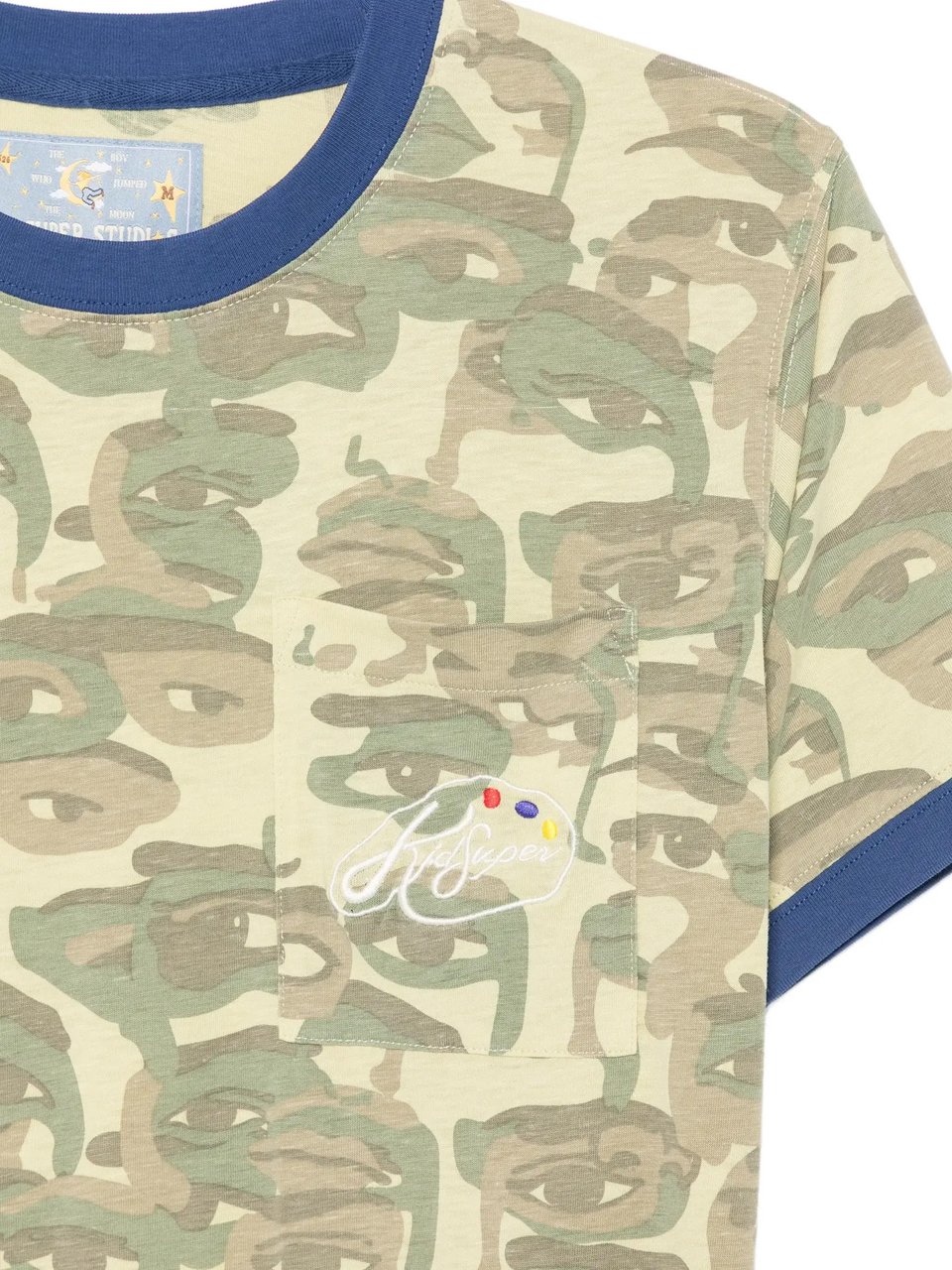 KidSuper Face Camo Short Sleeve Shirt Heavy Wash Blue Rib Blauw