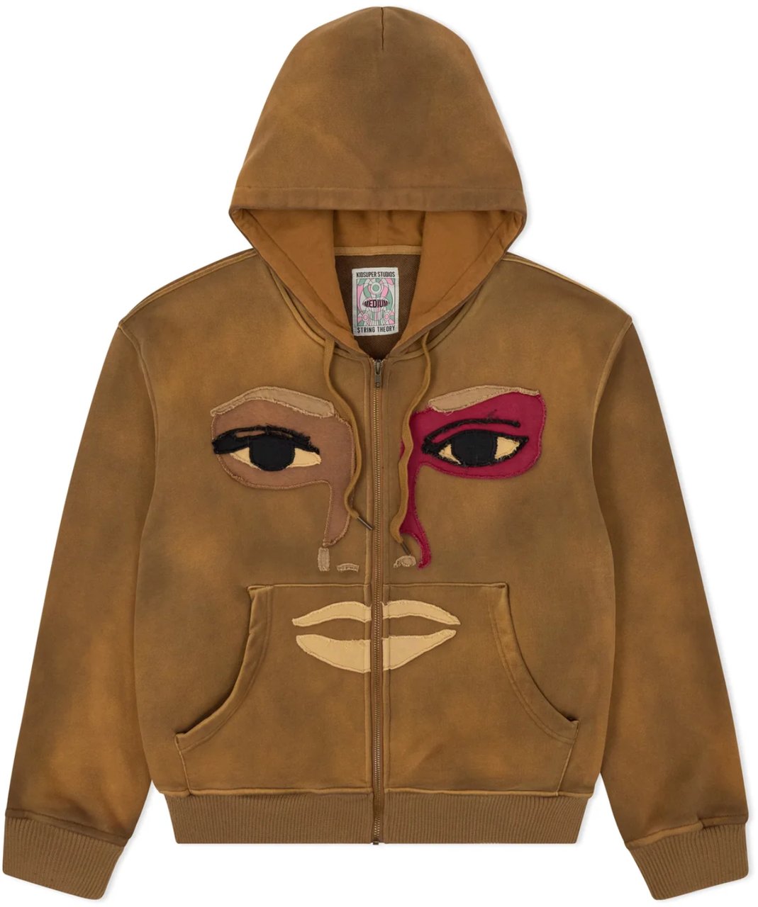 KidSuper Face Patchwork Heavyweight Zip Up Dark Brown Bruin