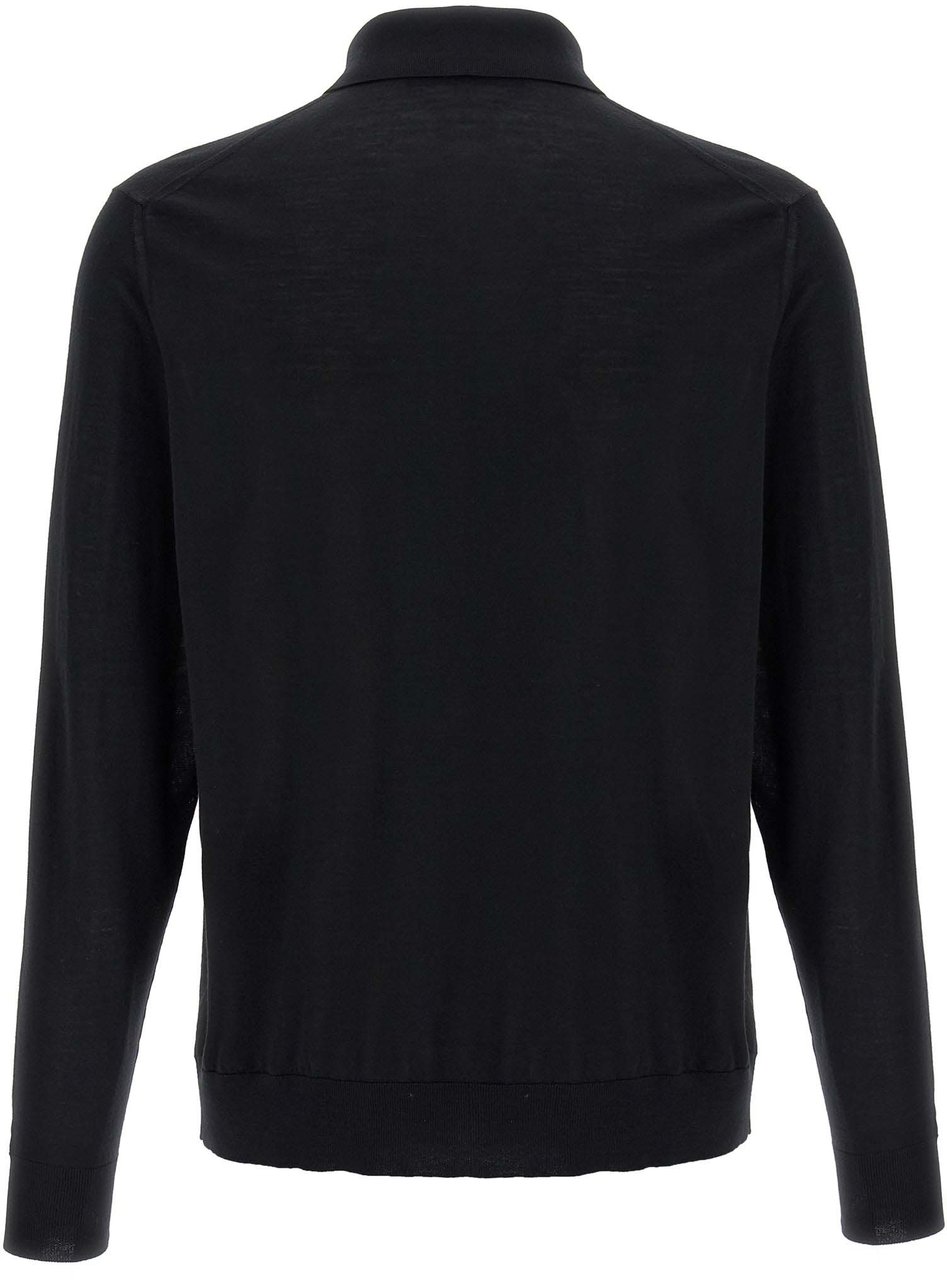 Kiton Black Wool Polo Shirt Zwart