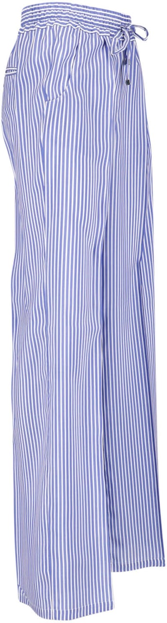 Kiton Light Blue Wide-Leg Striped Silk Trousers Blauw