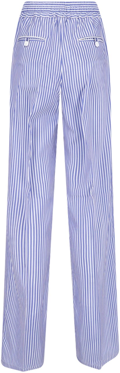 Kiton Light Blue Wide-Leg Striped Silk Trousers Blauw