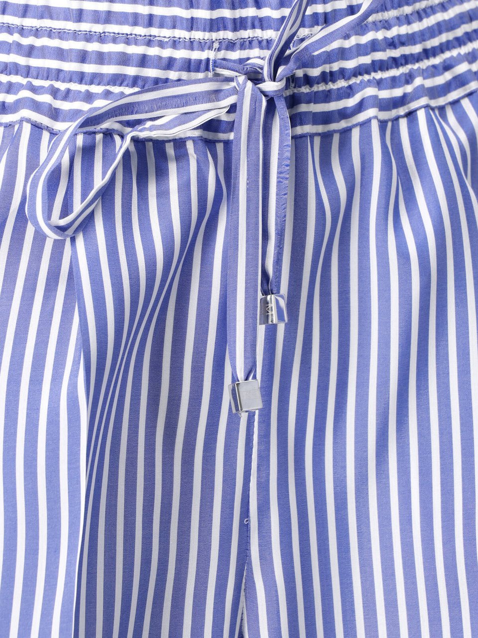 Kiton Light Blue Wide-Leg Striped Silk Trousers Blauw