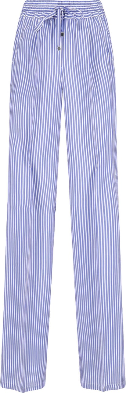 Kiton Light Blue Wide-Leg Striped Silk Trousers Blauw