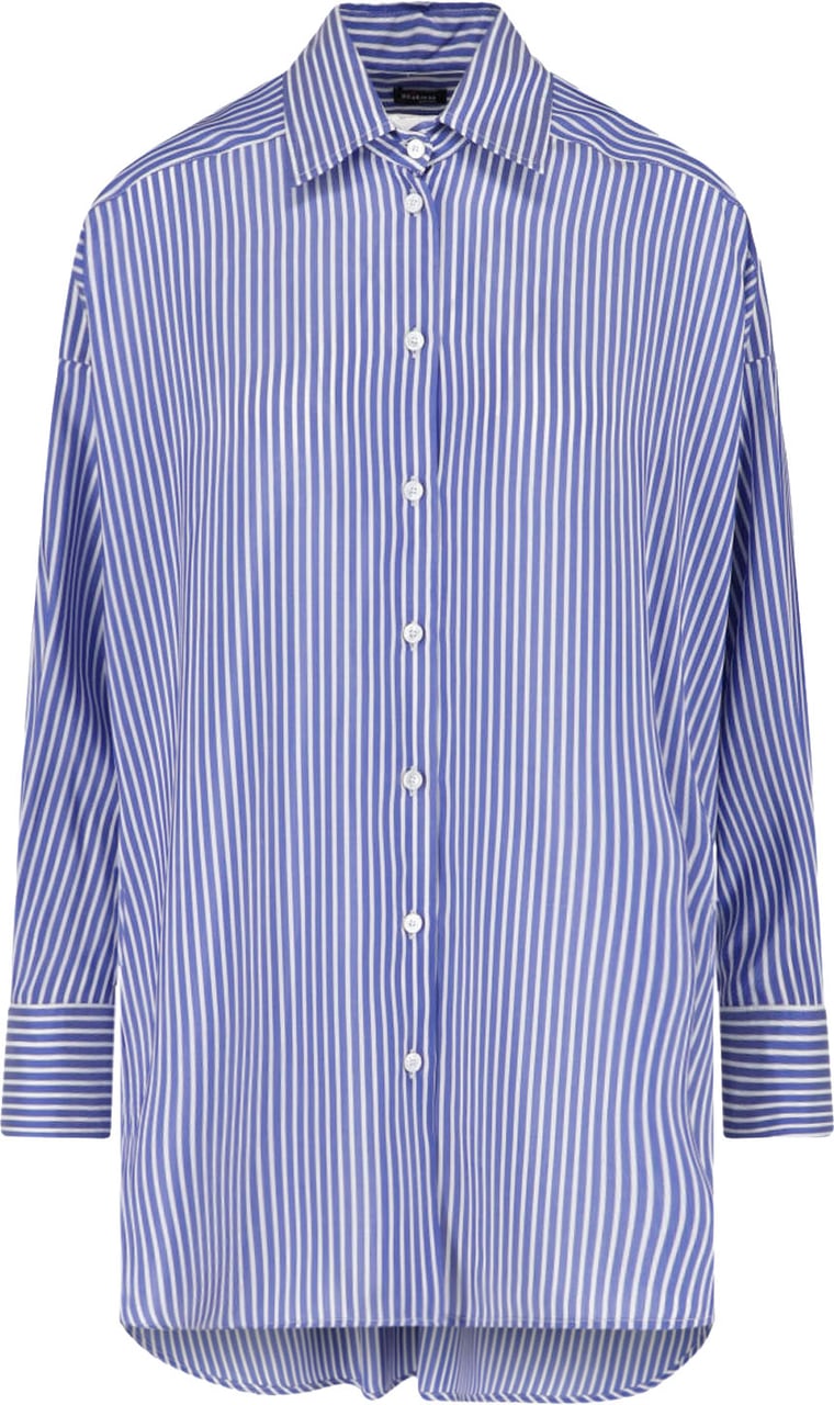 Kiton Blue Silk Striped Classic Collar Shirt Blauw