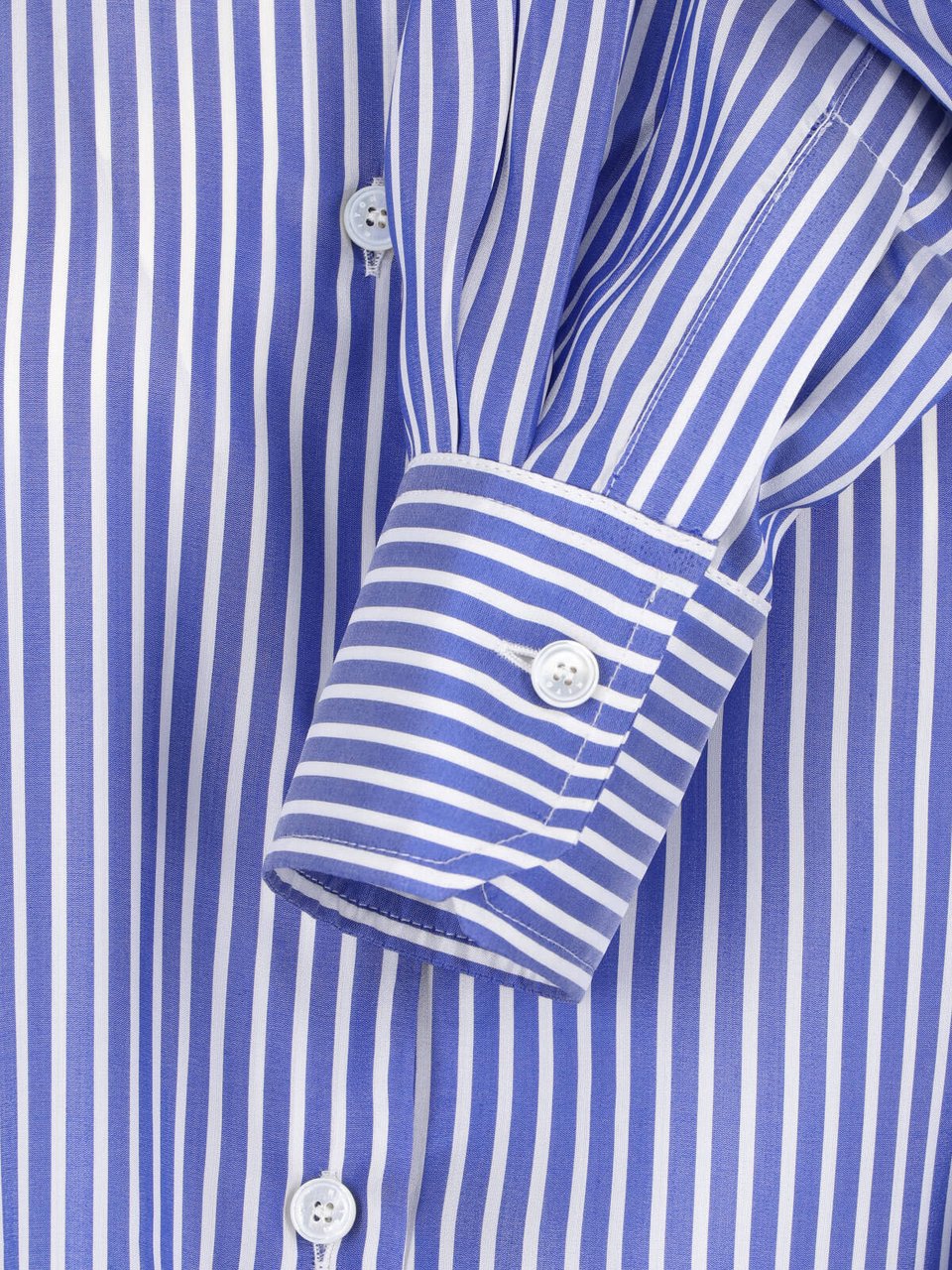 Kiton Blue Silk Striped Classic Collar Shirt Blauw