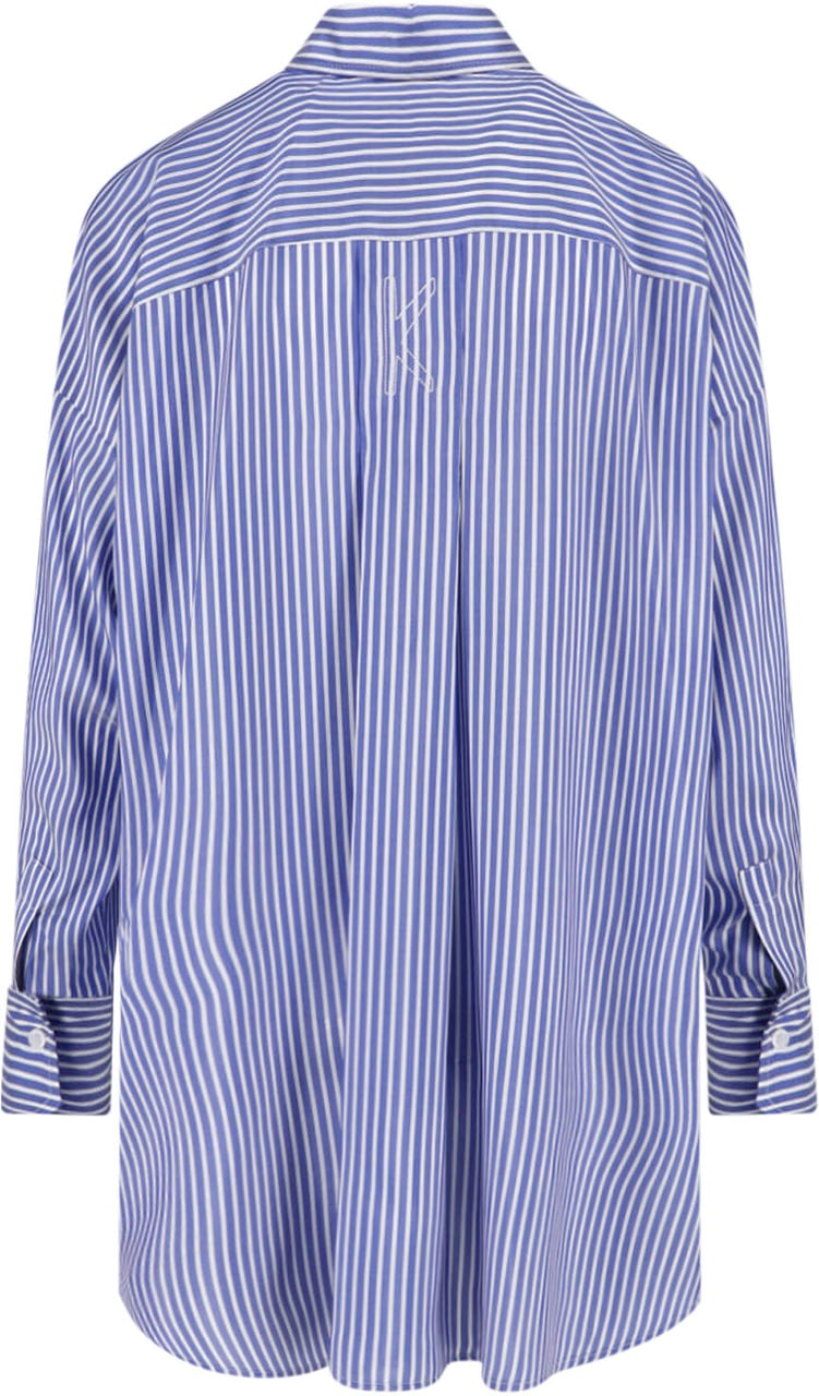 Kiton Blue Silk Striped Classic Collar Shirt Blauw