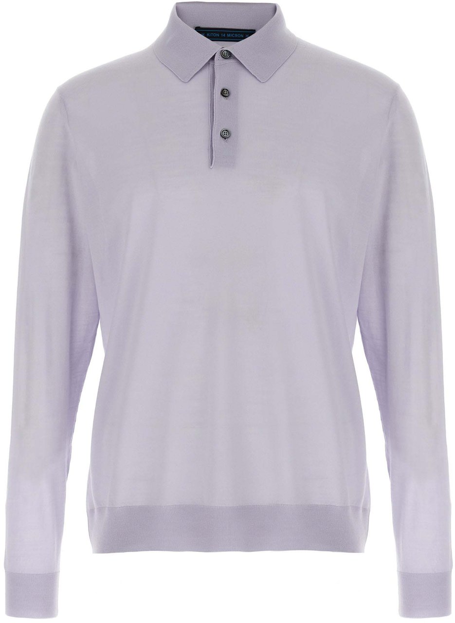 Kiton Blue Wool Polo Shirt Lichtblauw