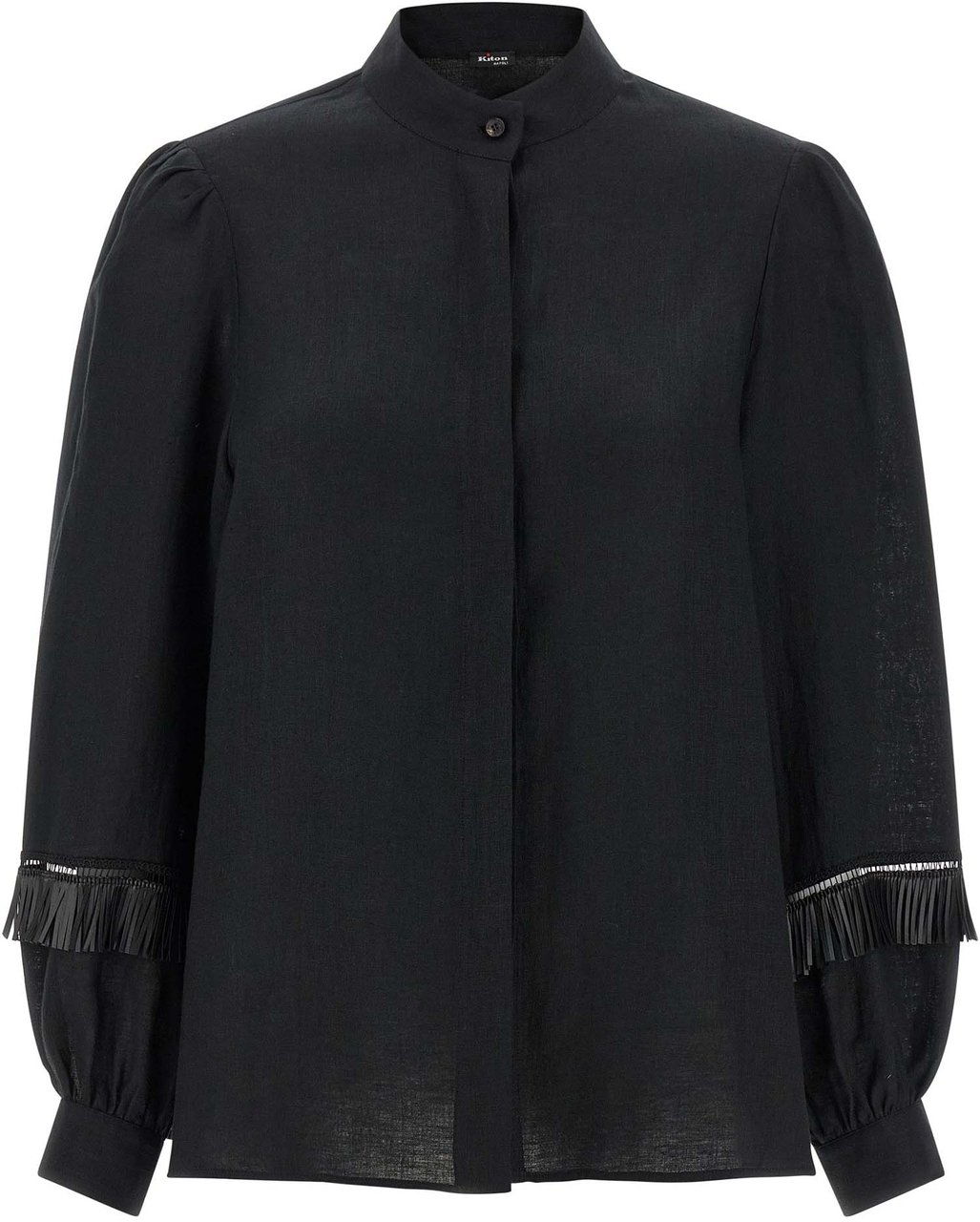 Kiton Black Linen Blouse Zwart