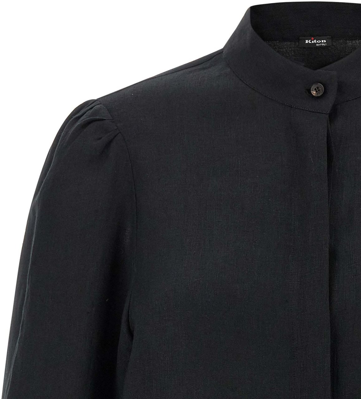 Kiton Black Linen Blouse Zwart
