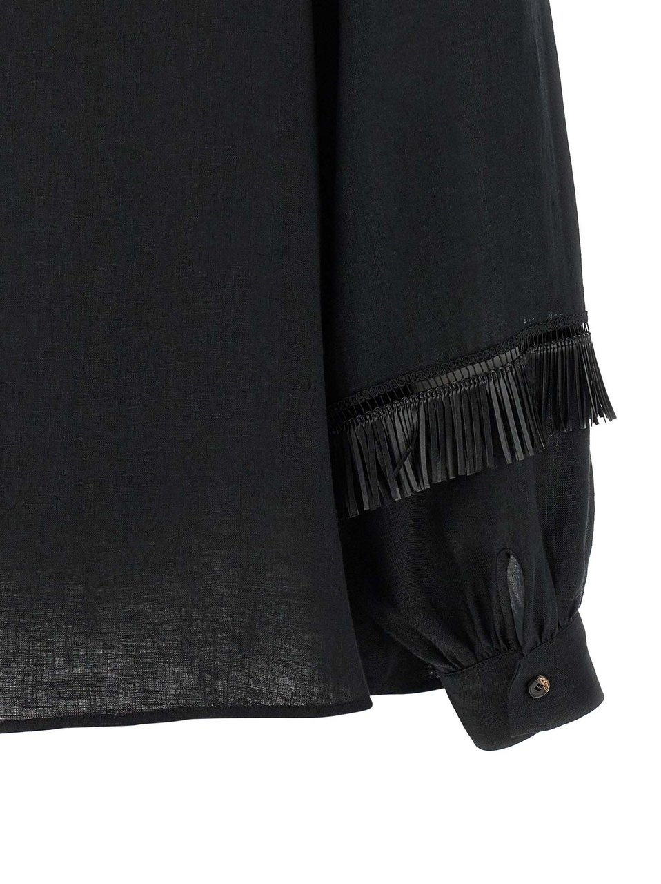Kiton Black Linen Blouse Zwart