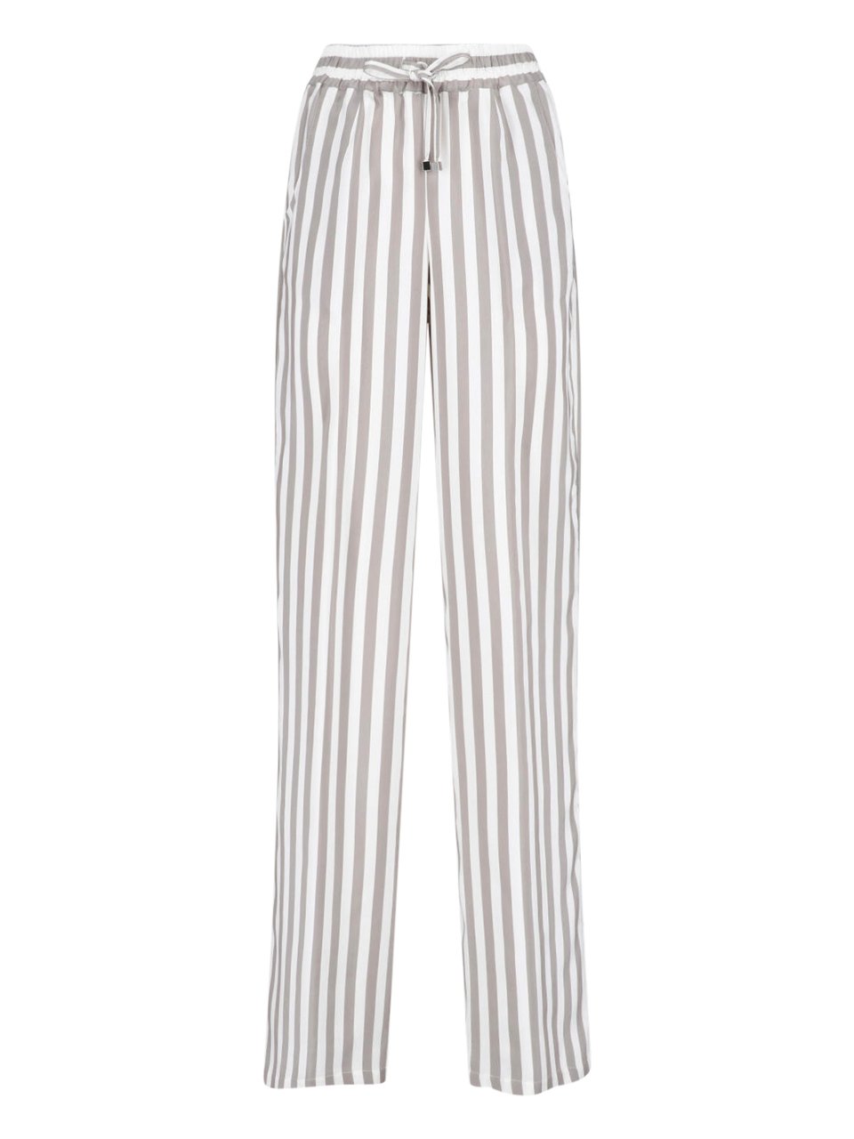 Kiton Beige Wide-Leg Vertical Striped Silk Trousers Neutraal