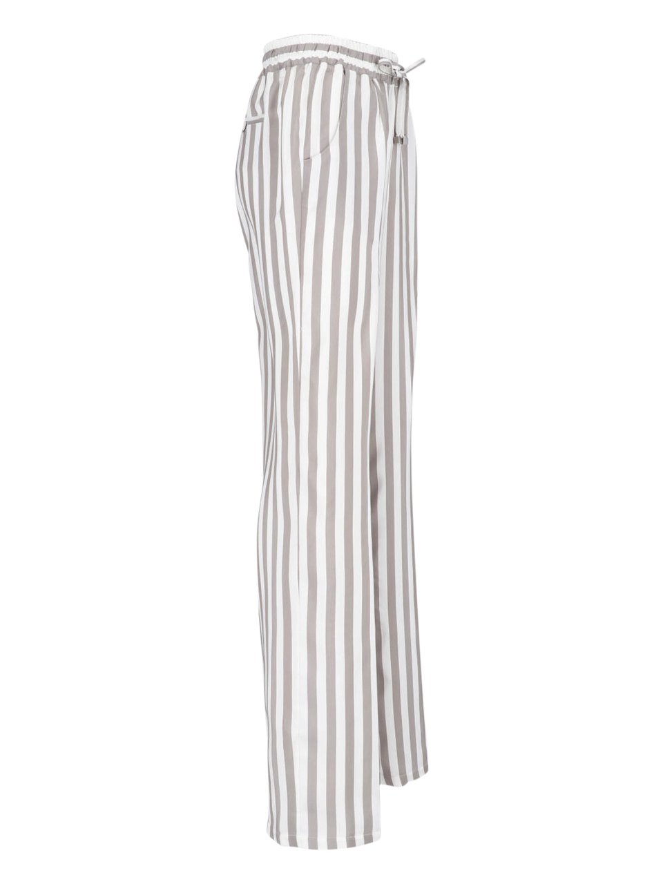 Kiton Beige Wide-Leg Vertical Striped Silk Trousers Neutraal