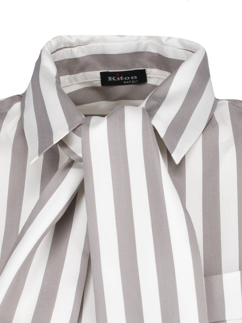Kiton Beige Silk Striped Classic Collar Shirt Neutraal