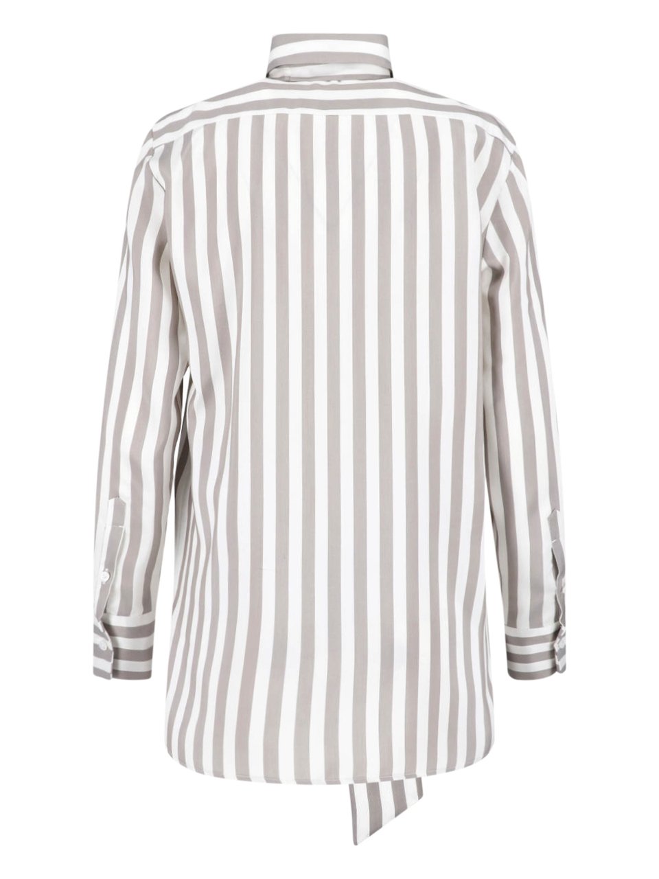 Kiton Beige Silk Striped Classic Collar Shirt Neutraal