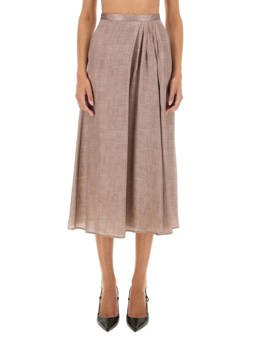 Kiton Flowing Midi Skirt In Silk-Viscose Blend Roze