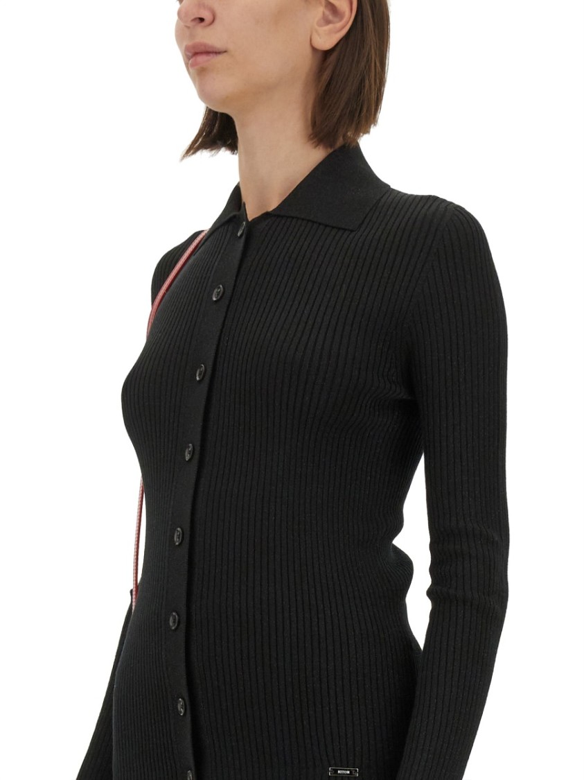 Kiton Black Ribbed Sweater With Classic Collar Zwart
