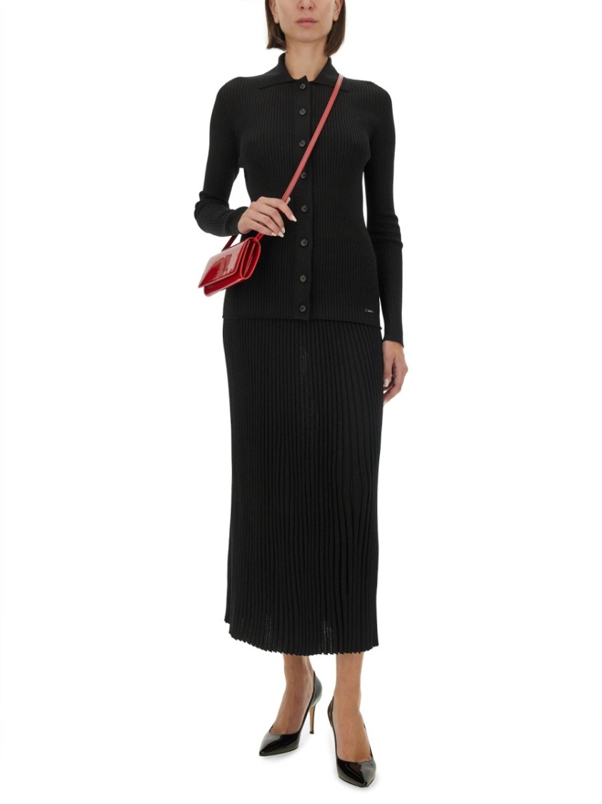 Kiton Black Ribbed Sweater With Classic Collar Zwart