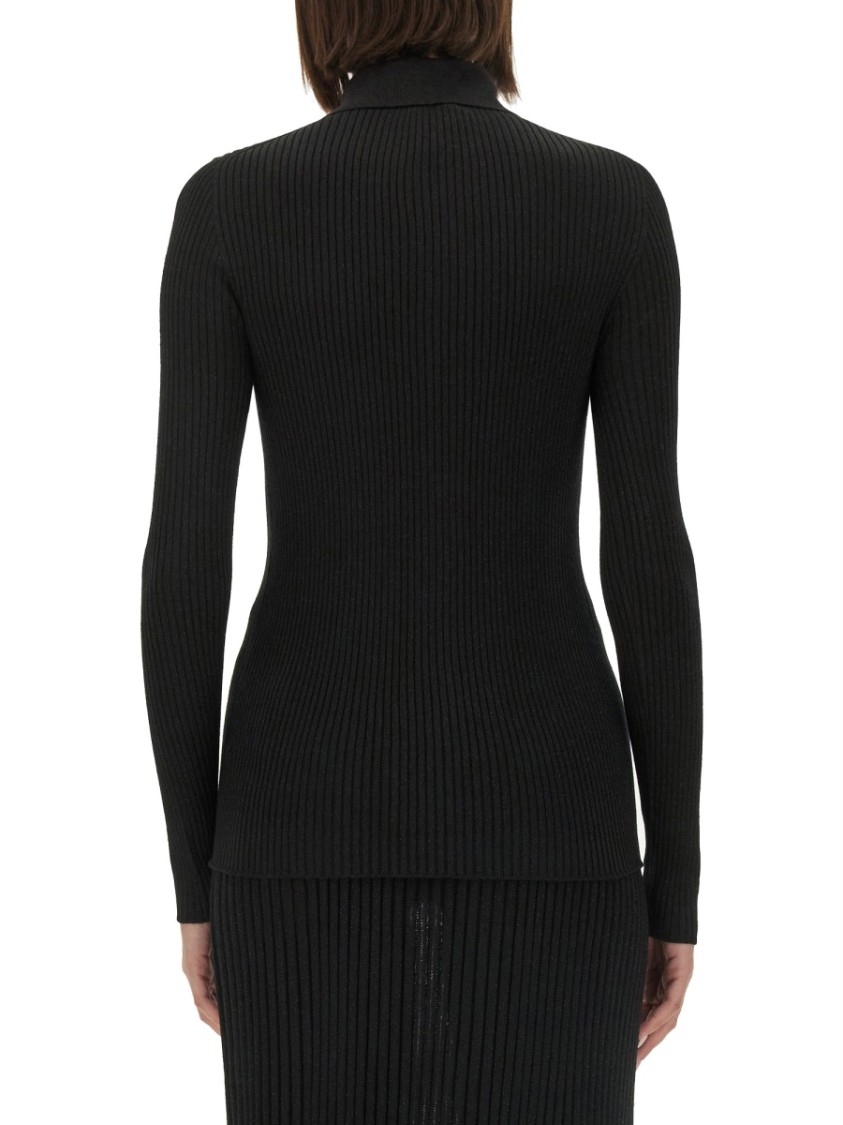 Kiton Black Ribbed Sweater With Classic Collar Zwart