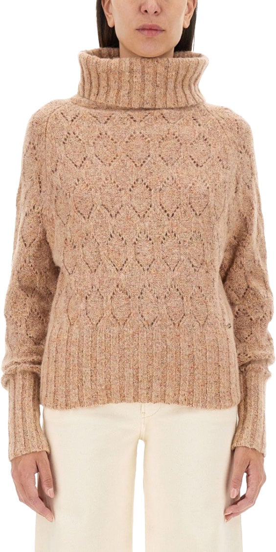 Kiton Textured Turtleneck Sweater With Ribbed Hem Bruin