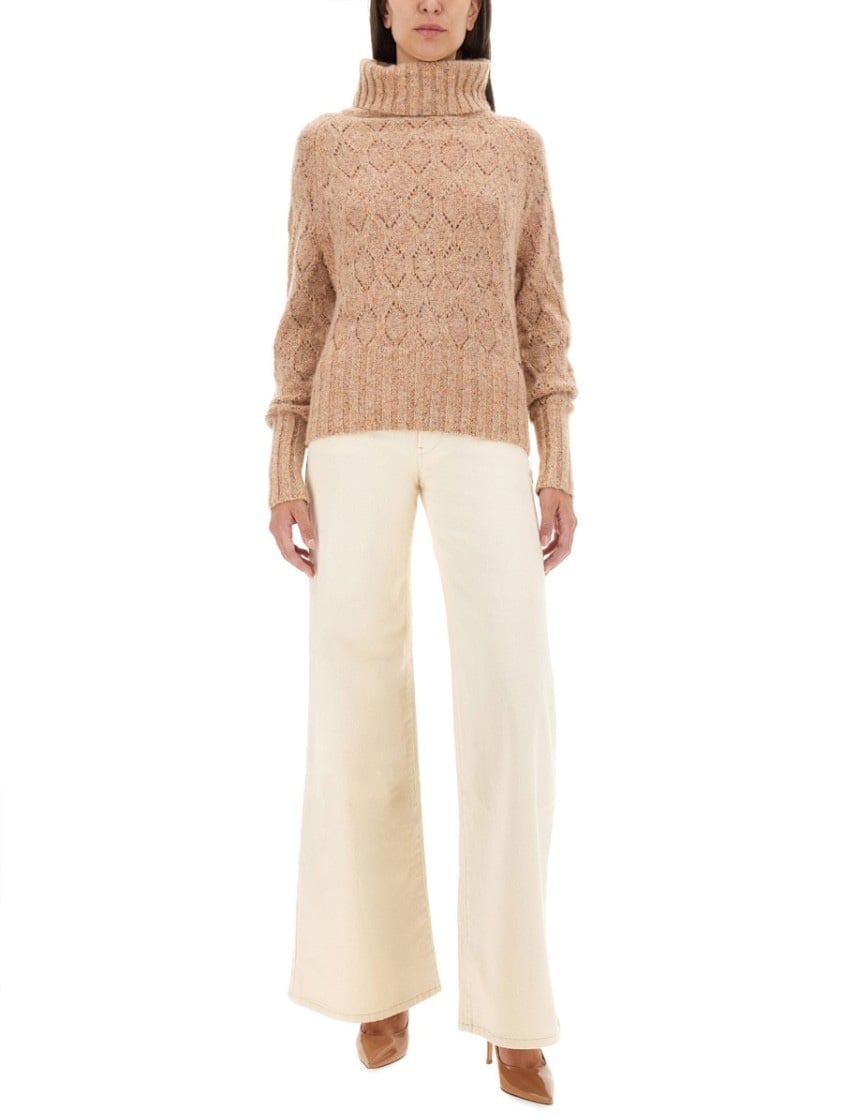 Kiton Textured Turtleneck Sweater With Ribbed Hem Bruin