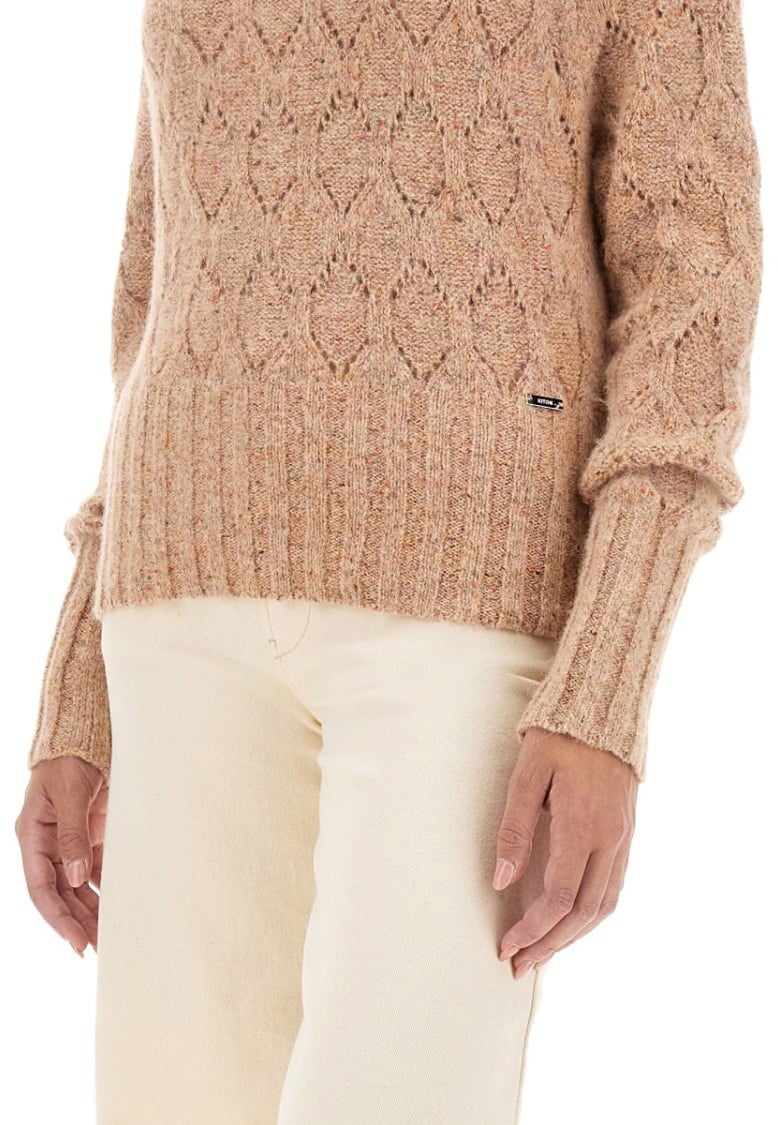 Kiton Textured Turtleneck Sweater With Ribbed Hem Bruin