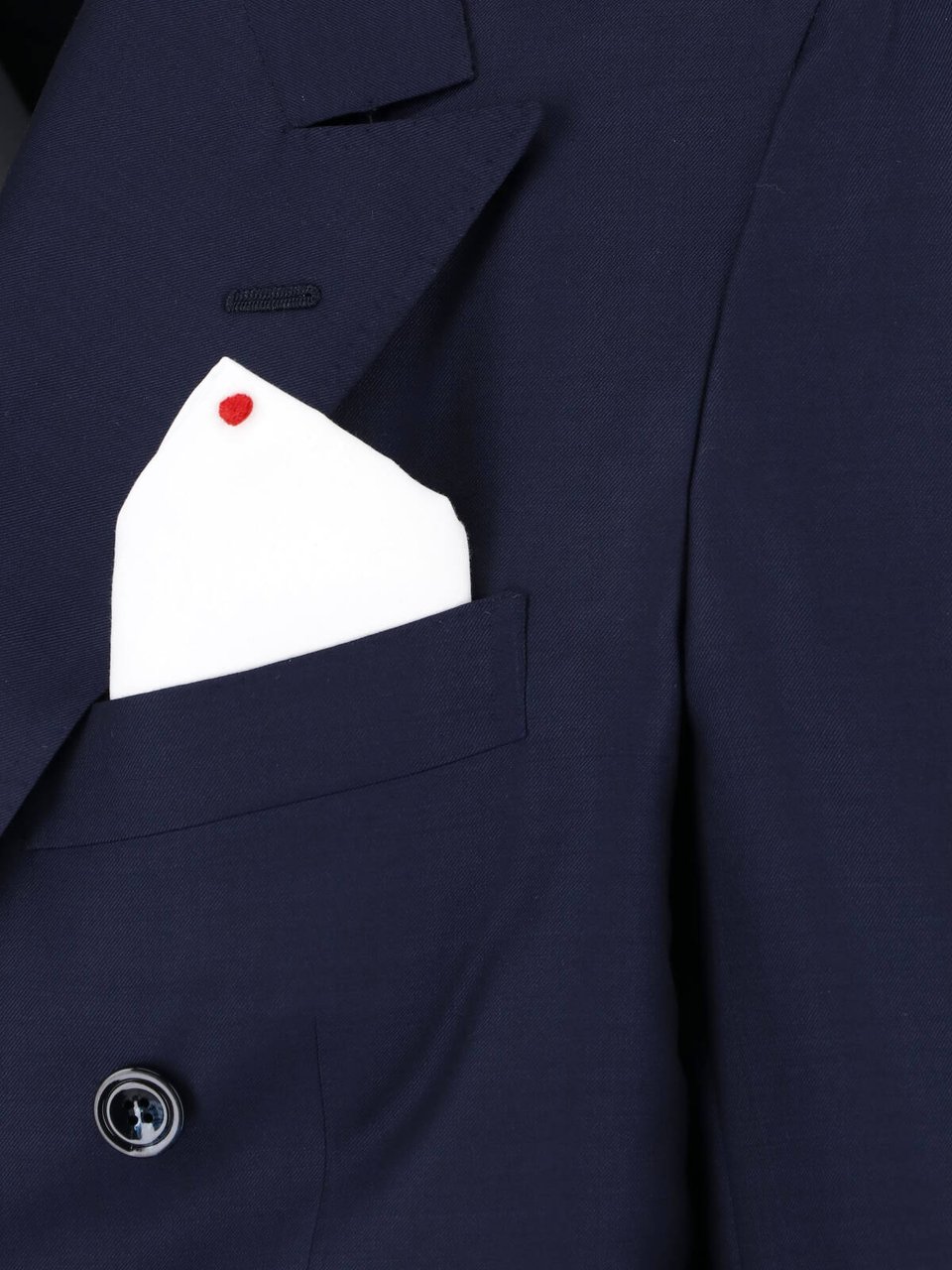 Kiton Navy Double-Breasted Peaked Lapel Wool Suit Blauw