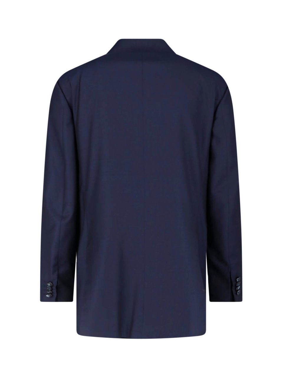 Kiton Navy Double-Breasted Peaked Lapel Wool Suit Blauw
