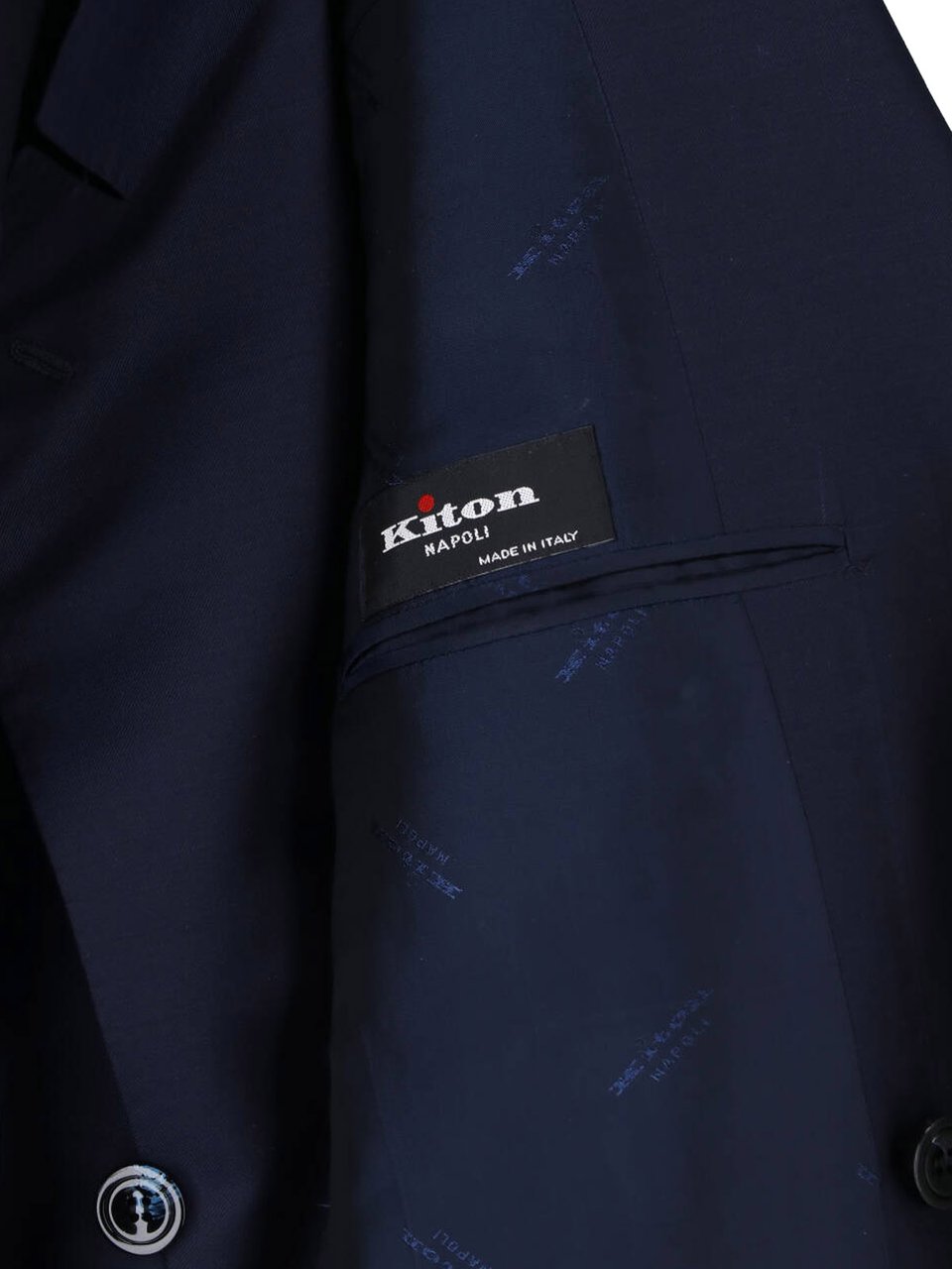 Kiton Navy Double-Breasted Peaked Lapel Wool Suit Blauw
