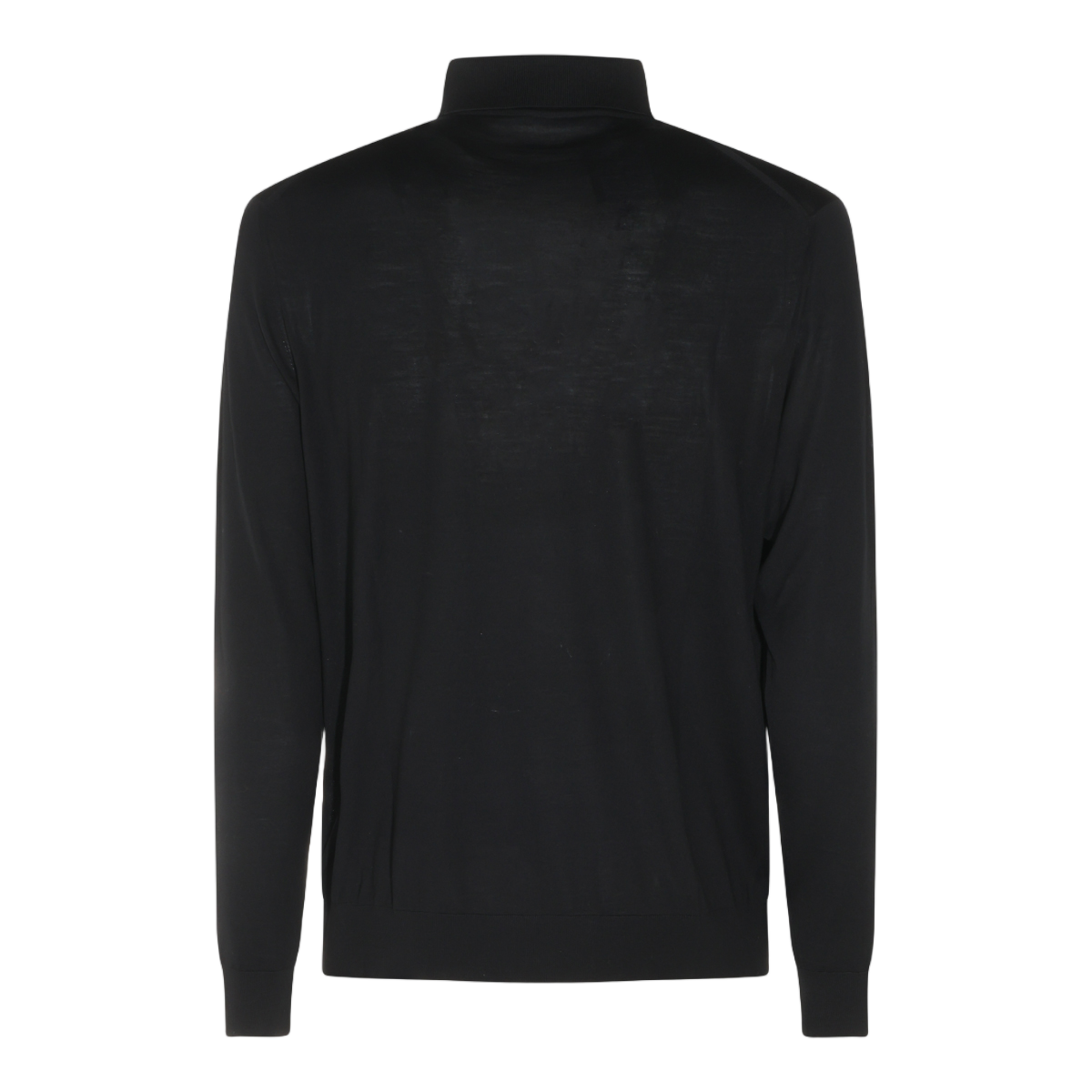 Kiton Long Sleeve Polo Collar Sweater with Ribbed Cuffs Zwart