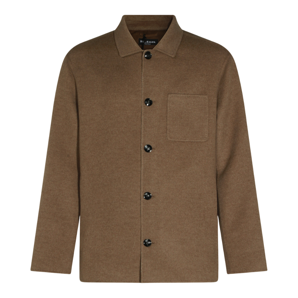 Kiton Brown Jacket With Classic Collar And Round Hem Bruin