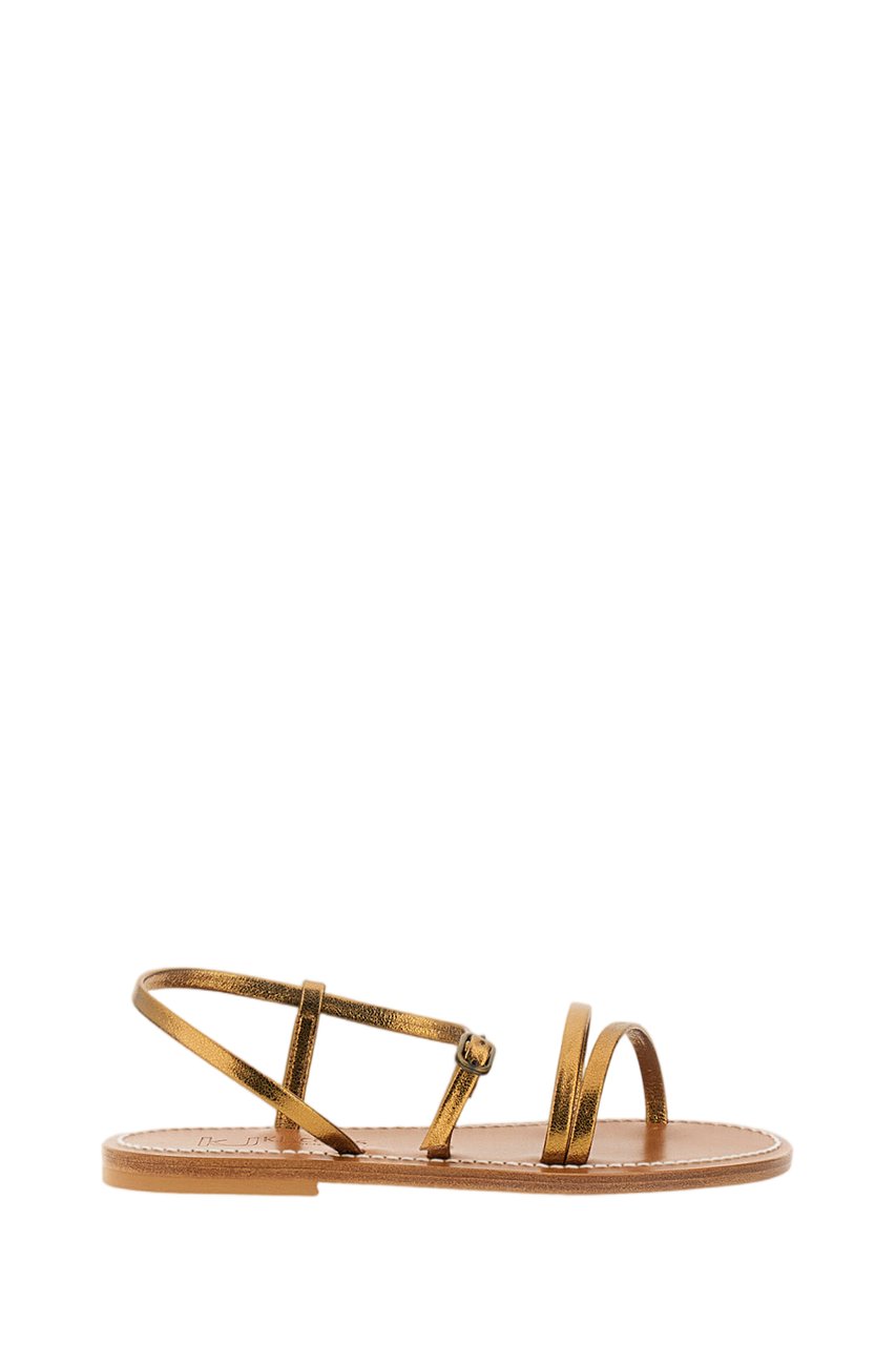 K.Jacques Flat Leather Sandals with Slim Straps and Rubber-Coated Heel Bruin