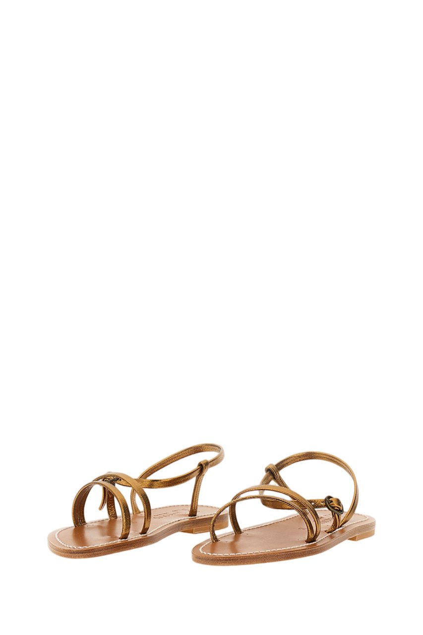 K.Jacques Flat Leather Sandals with Slim Straps and Rubber-Coated Heel Bruin