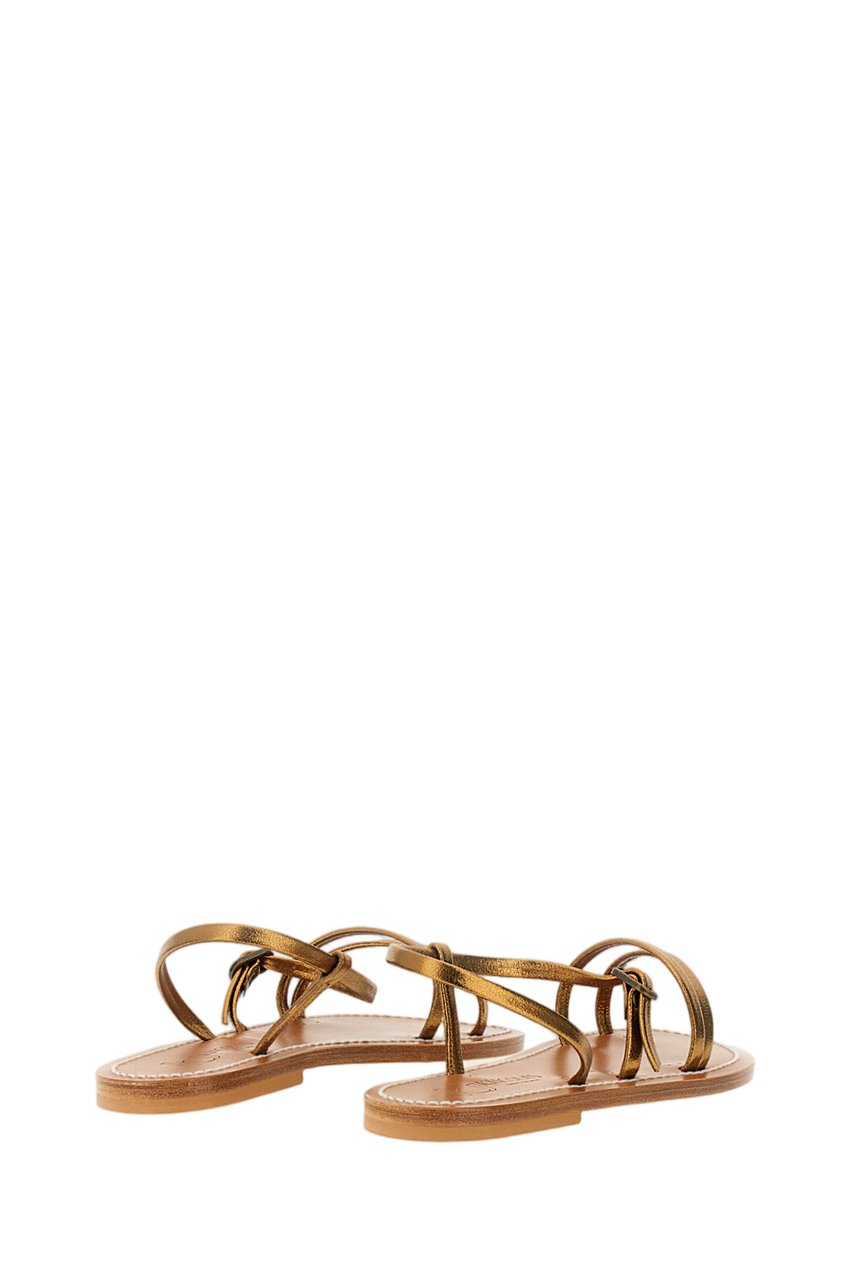 K.Jacques Flat Leather Sandals with Slim Straps and Rubber-Coated Heel Bruin