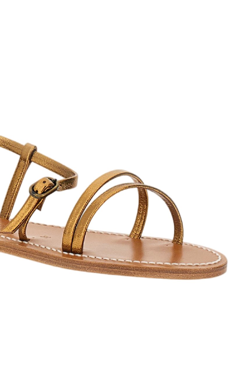 K.Jacques Flat Leather Sandals with Slim Straps and Rubber-Coated Heel Bruin